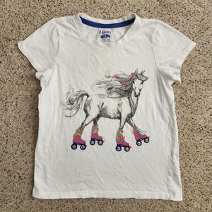 Hatley White Tee with Horse on Colorful Roller Skates